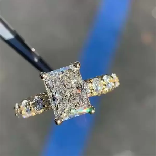 Yellow Gold 4.5 Ct Radiant Cut White Sapphire On the Side Engagement Ring