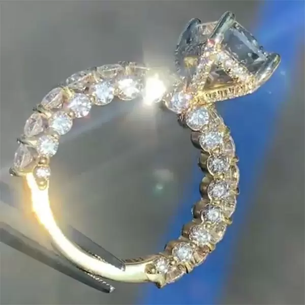 Yellow Gold 4.5 Ct Radiant Cut White Sapphire On the Side Engagement Ring