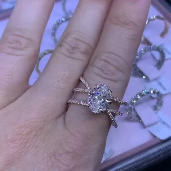 3.35ct Oval Cut White Sapphire Engagement Ring in Rose Gold