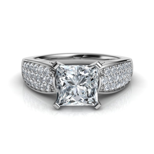 Handmade 2.0CT Princess Cut With Sidestones Engagement Ring