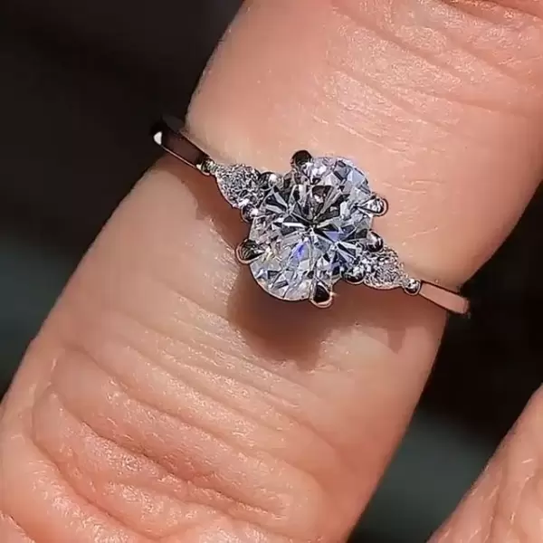 Handmade 3-stone 0.8Ct Oval Cut Lab-Created Engagement Ring