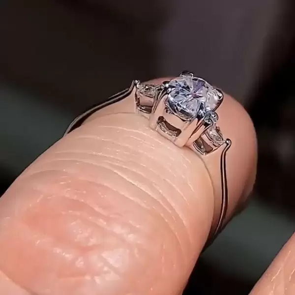 Handmade 3-stone 0.8Ct Oval Cut Lab-Created Engagement Ring