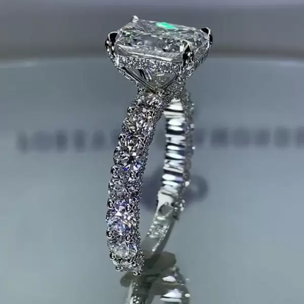 Handmade Radiant Cut Under Halo Sterling Silver Engagement Ring