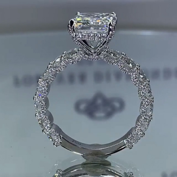 Handmade Radiant Cut Under Halo Sterling Silver Engagement Ring