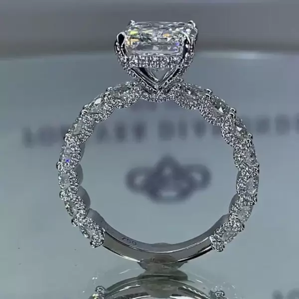 Handmade Radiant Cut Under Halo Sterling Silver Engagement Ring