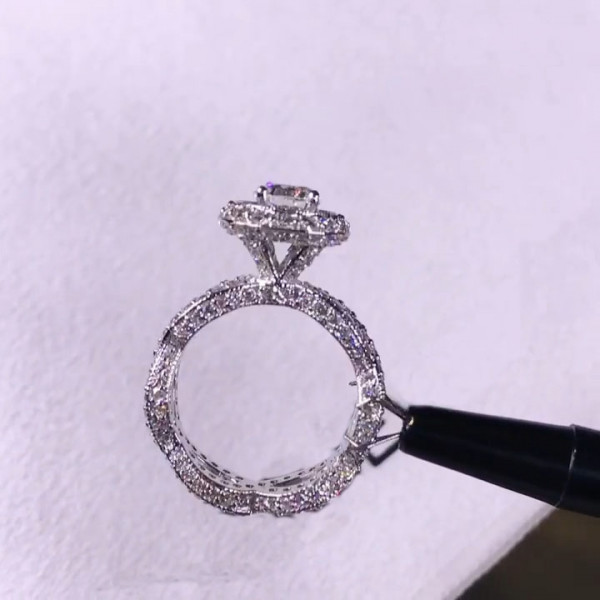 Handmade 1.5 CT Halo Round Cut Sterling Silver Engagement Ring