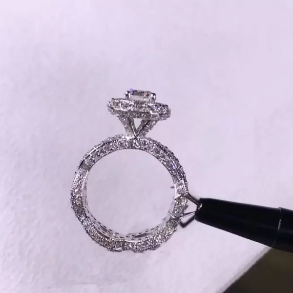 Handmade 1.5 CT Halo Round Cut Sterling Silver Engagement Ring