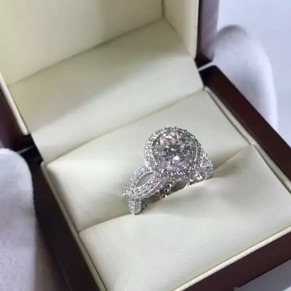 Handmade 1.5 CT Halo Round Cut Sterling Silver Engagement Ring