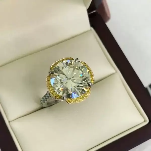 Two Tone 4.0 CT Round Cut Sterling Silver Engagement Ring