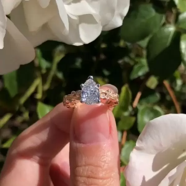 Two Tone 2.0 Ct Pear Cut Filigree Sterling Silver Engagement Ring