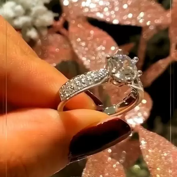 Handmade 1.0 CT 6-Prong Round Cut Double Sidestone Engagement Ring