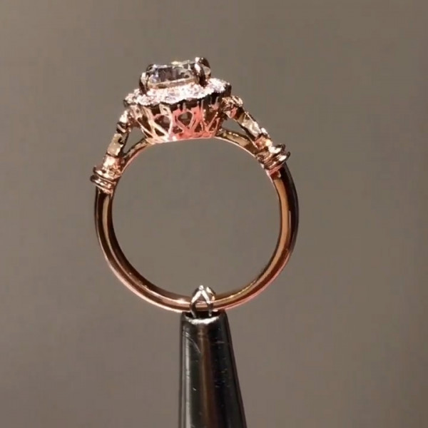 Handmade Halo 1.0 CT Rose Gold Round Cut Engagement Ring