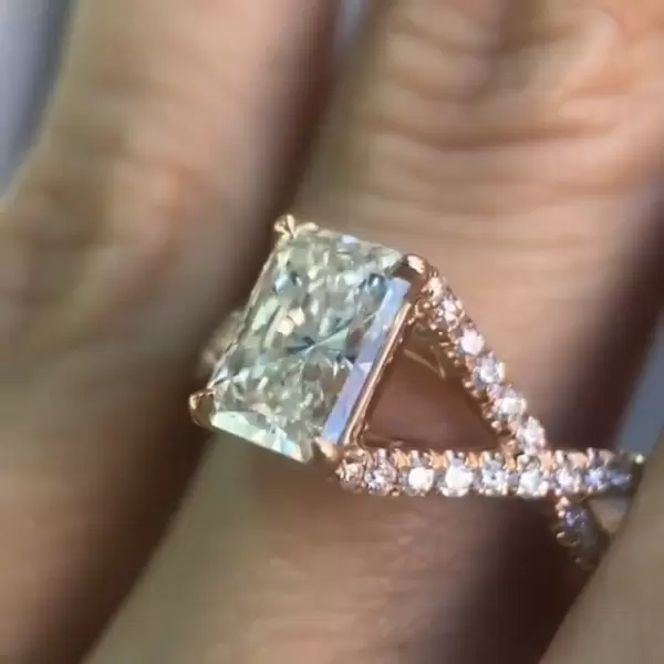 Handmade 3.0 CT Radiant Cut Rose Gold Twist Engagement Ring