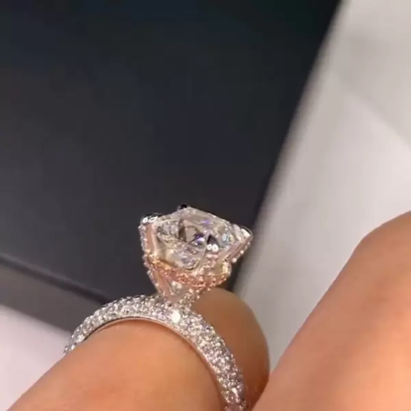 Handmade Pink Stone Halo 2.0 CT Cushion Cut Engagement Ring