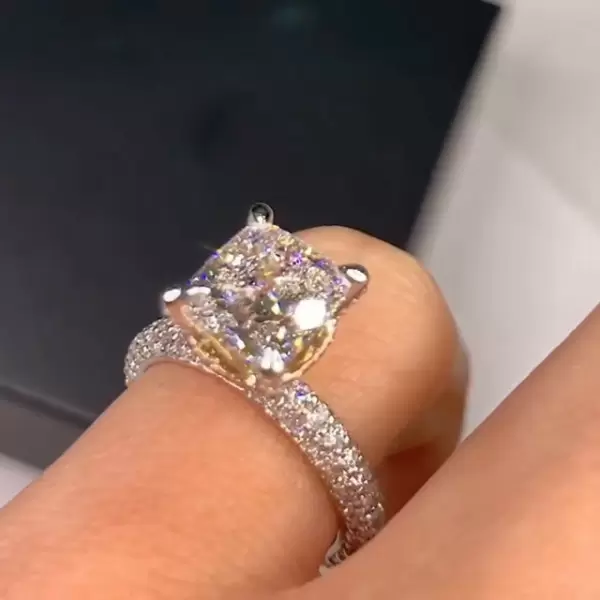 Handmade Pink Stone Halo 2.0 CT Cushion Cut Engagement Ring