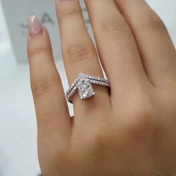 Handmade 1.2 CT Cushion Cut Double Engagement Ring