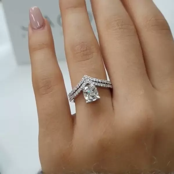 Handmade 1.2 CT Cushion Cut Double Engagement Ring