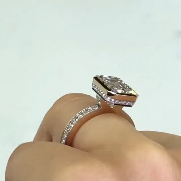 Handmade Bezel 4.0 CT Emerald Cut Halo Engagement Ring