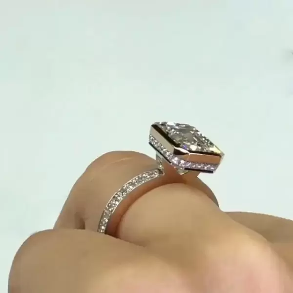 Handmade Bezel 4.0 CT Emerald Cut Halo Engagement Ring