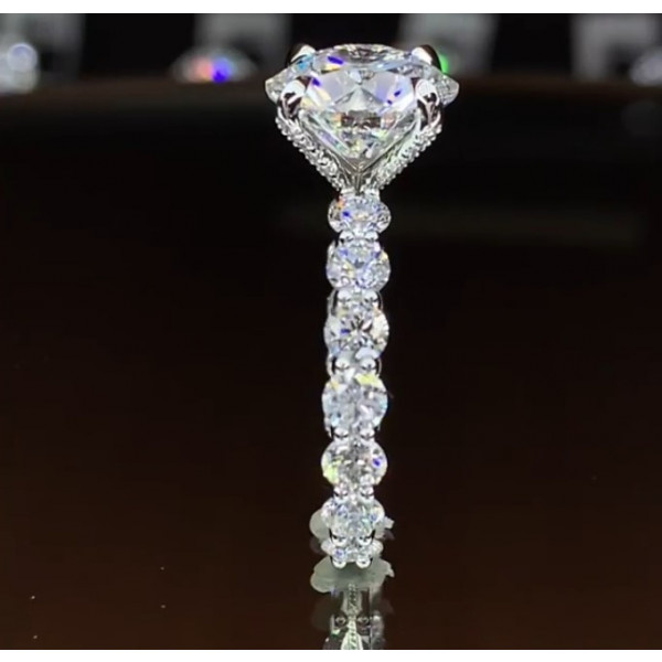 Handmade 3.0 CT Round Cut 4-Prong Setting Engagement Ring