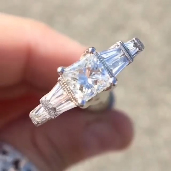 Handmade 2.0 CT Princess Cut With Trapezoid Engagement Ring