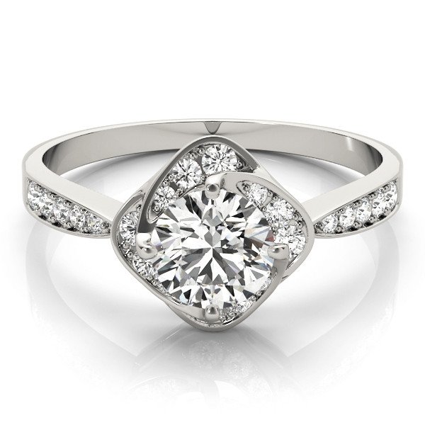 0.5 Ct Round Cut Swirl Halo Flower Engagement Ring