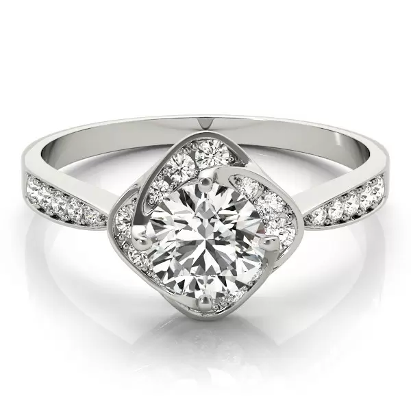 0.5 Ct Round Cut Swirl Halo Flower Engagement Ring