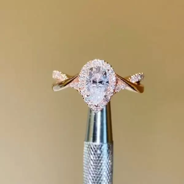 2ct Pear Cut Intertwined Halo Engagement Ring in Gold