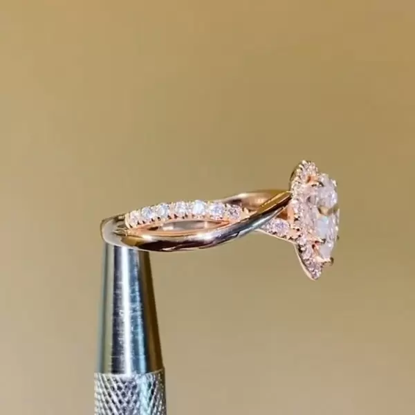 2ct Pear Cut Intertwined Halo Engagement Ring in Gold