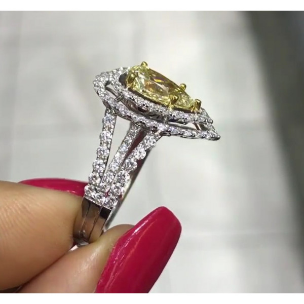 Handmade 1.5 CT Pear Cut Double Halo Engagement Ring