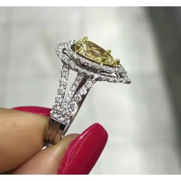 Handmade 1.5 CT Pear Cut Double Halo Engagement Ring