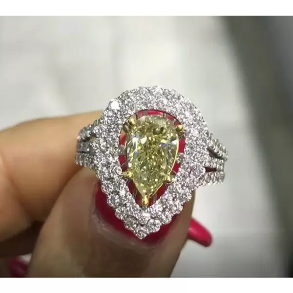 Handmade 1.5 CT Pear Cut Double Halo Engagement Ring