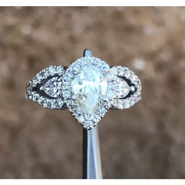 1.5ct Three-stone Pear Cut Halo Engagement Ring