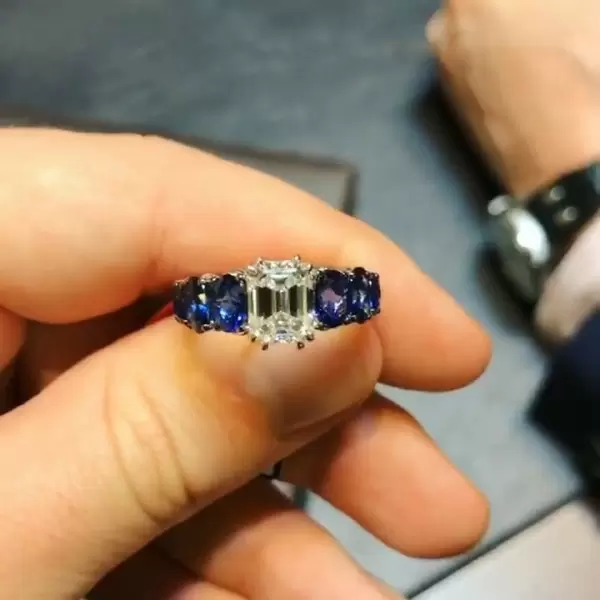 Handmade 1.2 CT Emerald Cut  Sapphire Engagement Ring