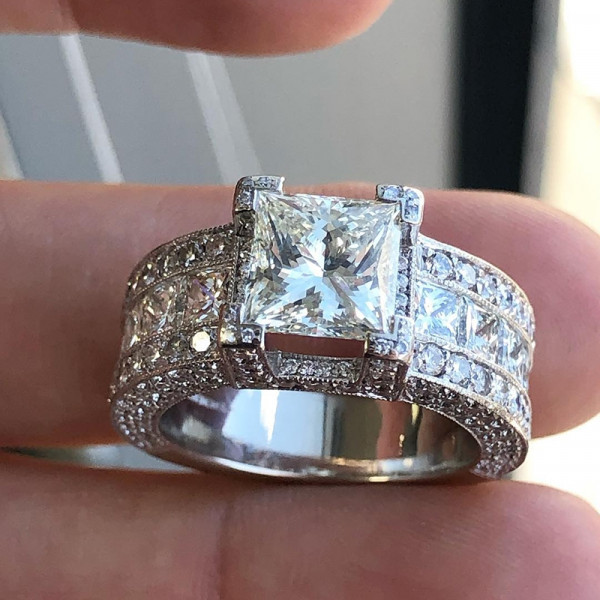 Handmade 2 CT 4-Prong Princess Cut  Engagement Ring