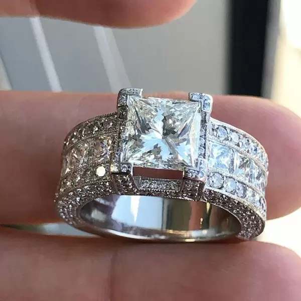 Handmade 2 CT 4-Prong Princess Cut  Engagement Ring