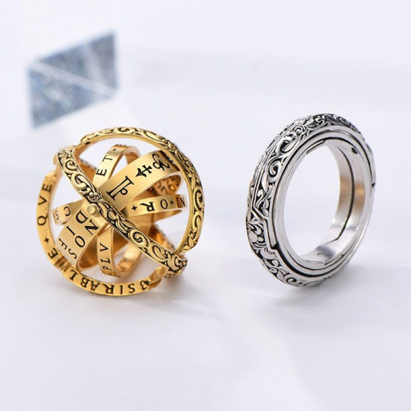 Unique Foldable Astronomical Armillary Sphere Ring 925 Sterling Silver