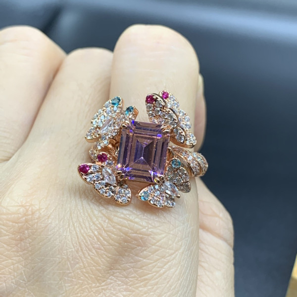5.2ct Emerald Cut Pink Sapphire Butterfly Cocktail Ring