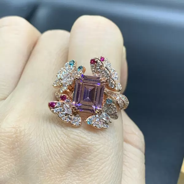 5.2ct Emerald Cut Pink Sapphire Butterfly Cocktail Ring