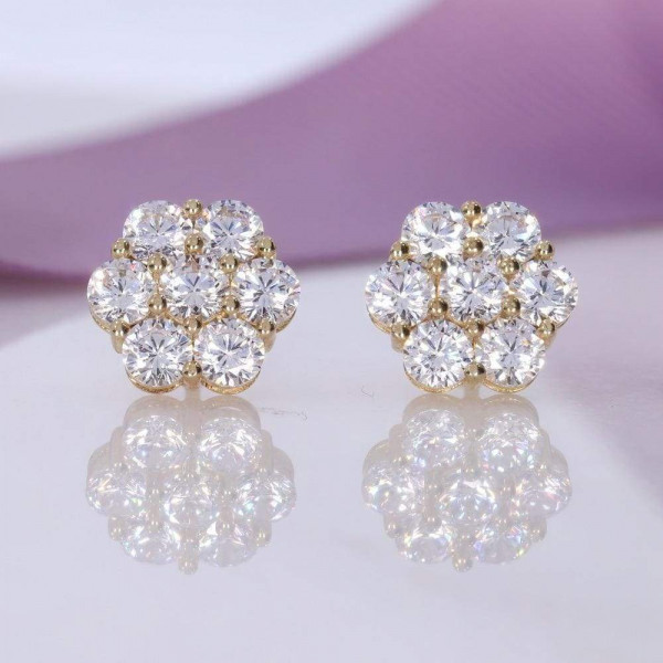 4ctw Flower Design Stud Earrings in Gold