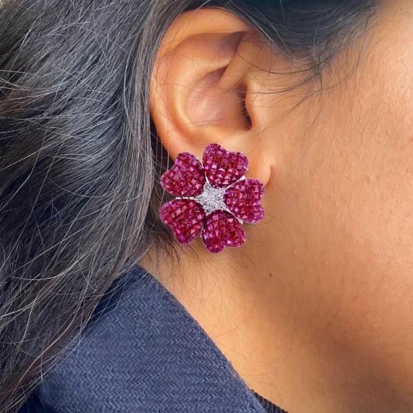 Ruby sales flower earrings