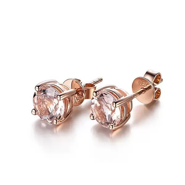 Round Cut White Sapphire Stud Earrings in Rose Gold