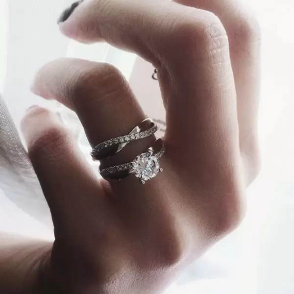 Handmade Twist Round Cut Created White Sapphire Ring Set