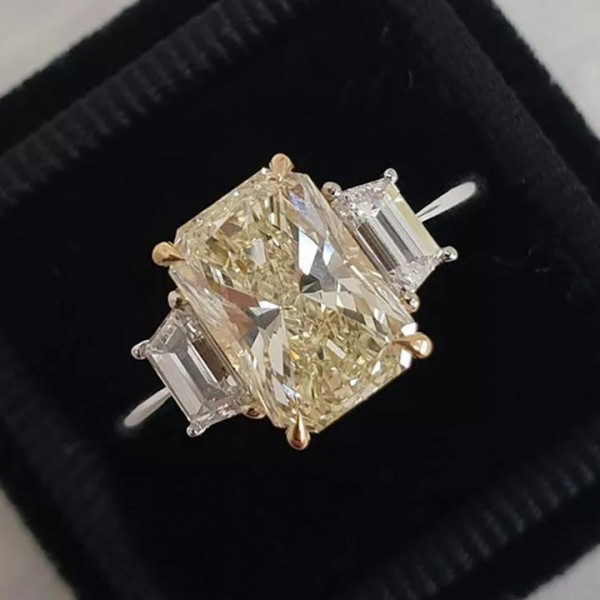 Handmade Fancy Yellow Sapphire Three -stone Engagement Ring