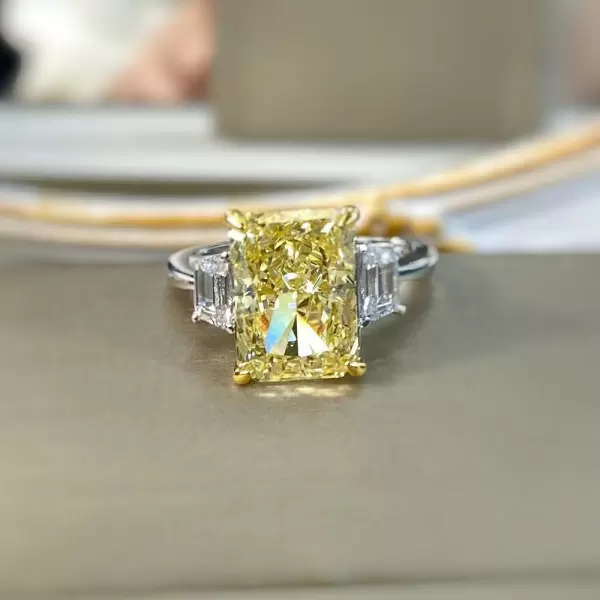 Handmade Fancy Yellow Sapphire Three -stone Engagement Ring