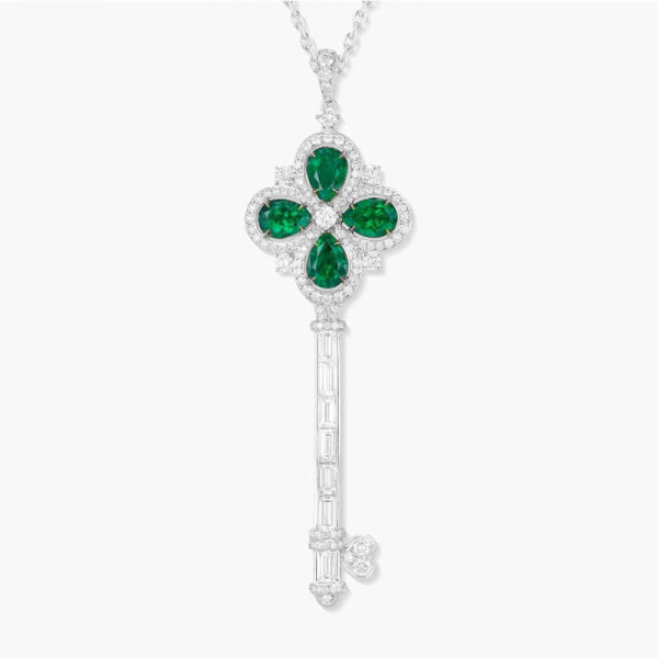 6ctw Pear Cut Emerald Flower Key Pendant Necklace