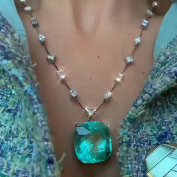 20ct Cushion Cut Paraiba Tourmaline Pendant Necklace
