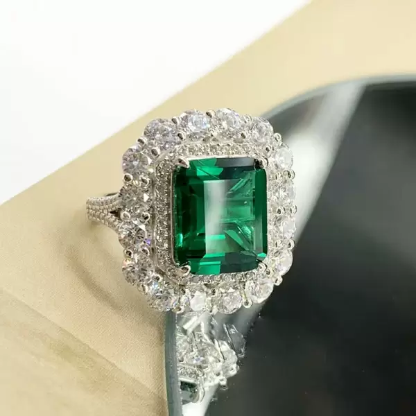 6ct Emerald Double Halo Engagement Ring