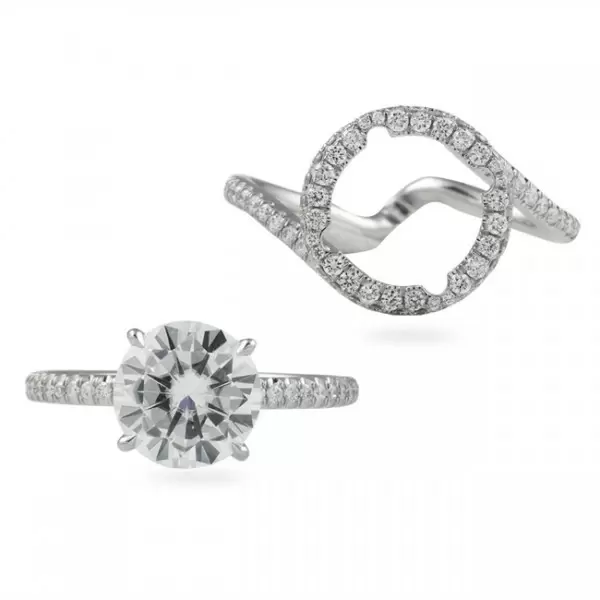 Handmade Insert Halo Design Round Cut Sterling Silver Ring Set