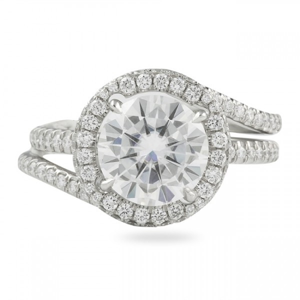 Handmade Insert Halo Design Round Cut Sterling Silver Ring Set